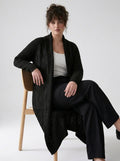 Plus Size Women's Green Shawl Collar Pockets Long Cable Knit Cardigan