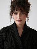 Plus Size Women's Green Shawl Collar Pockets Long Cable Knit Cardigan