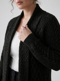 Plus Size Women's Green Shawl Collar Pockets Long Cable Knit Cardigan