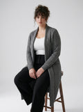 Plus Size Women's Green Shawl Collar Pockets Long Cable Knit Cardigan