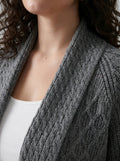 Plus Size Women's Green Shawl Collar Pockets Long Cable Knit Cardigan