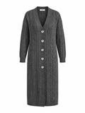 Lange Damenstrickjacke mit Zopfmuster und Knöpfen, große Größen