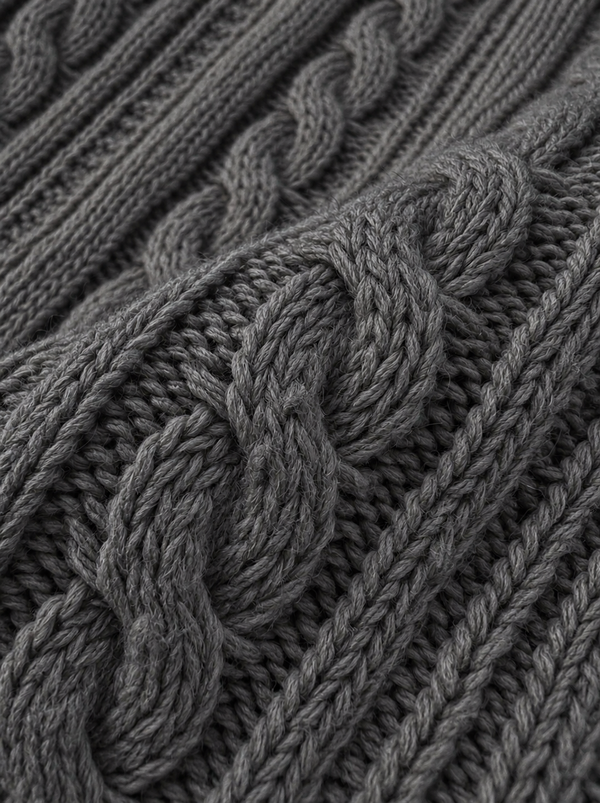 Lange Damenstrickjacke mit Zopfmuster und Knöpfen, große Größen