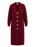 Lange Damenstrickjacke mit Zopfmuster und Knöpfen, große Größen