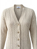 Lange Damenstrickjacke mit Zopfmuster und Knöpfen, große Größen