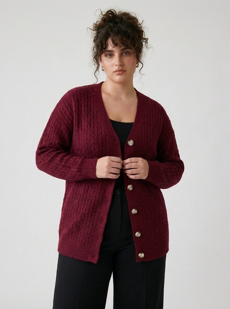 كارديغان قصير بأزرار ونقشة ضفائر للنساء بمقاسات كبيرة
