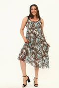Hanezza Asymmetric Cut Floral Pattern Chiffon Dress in Cotton Viscose