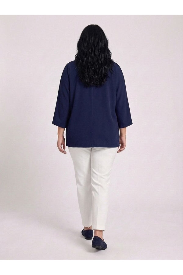 Women's Plus Size Crepe Fabric Blazer Jacket - Batwing Sleeve Double Button