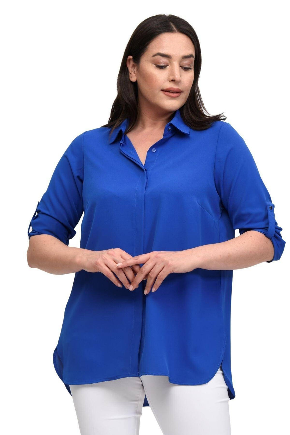 Plus Size Women's Terracotta Hidden Placket Wrinkle-Free Woven Shirt - Image 70