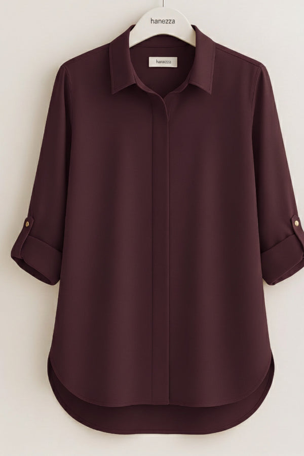 Plus Size Women's Terracotta Hidden Placket Wrinkle-Free Woven Shirt