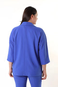 Women's Plus Size Crepe Fabric Blazer Jacket - Batwing Sleeve Double Button