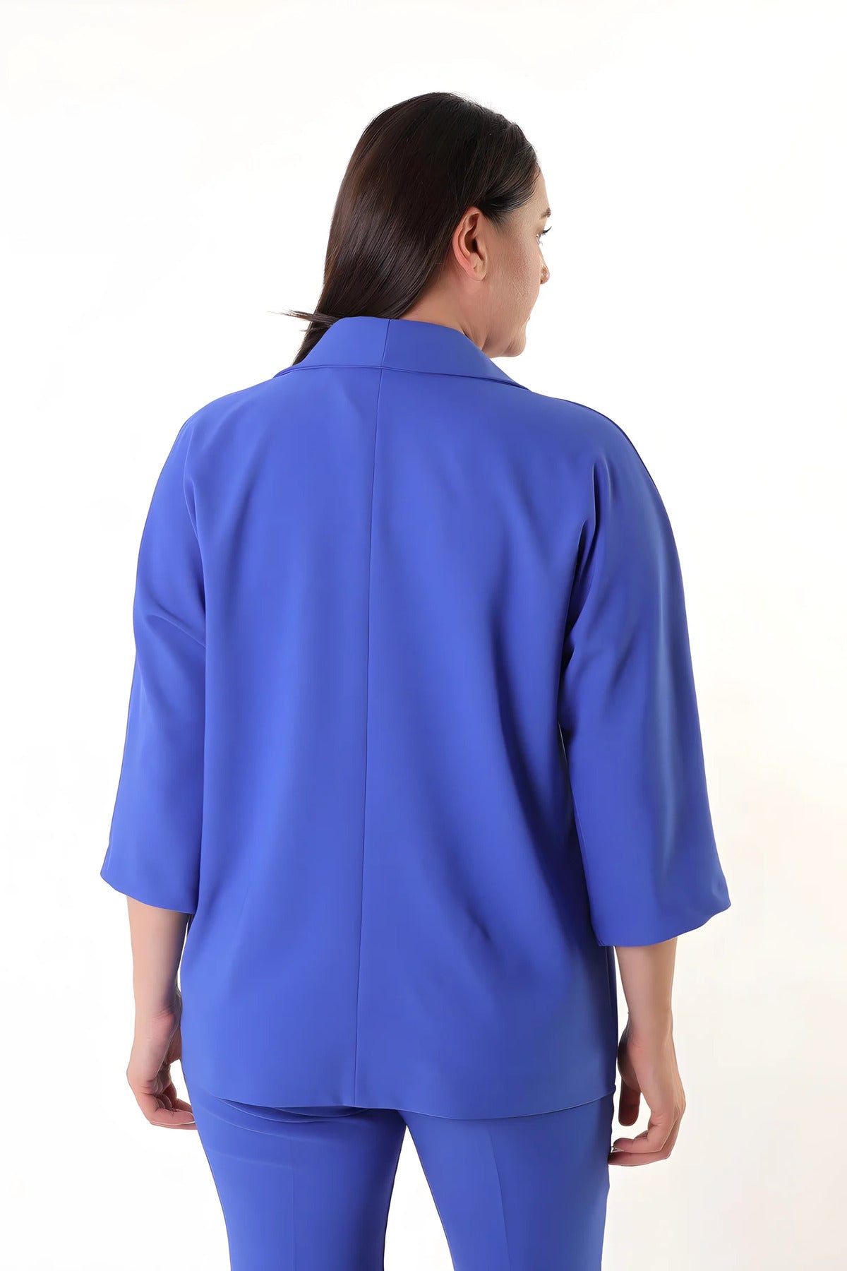 Women's Plus Size Crepe Fabric Blazer Jacket - Batwing Sleeve Double Button