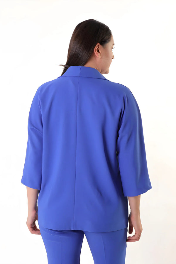 Women's Plus Size Crepe Fabric Blazer Jacket - Batwing Sleeve Double Button