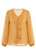 Blusa rosa de gasa con volantes y forro talla grande