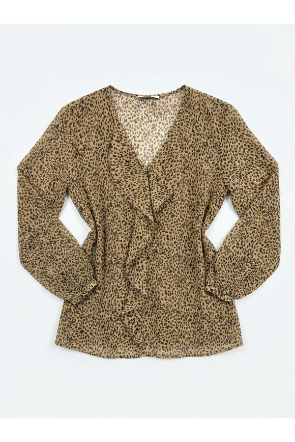 Blusa rosa de gasa con volantes y forro talla grande