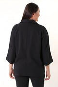 Women's Plus Size Crepe Fabric Blazer Jacket - Batwing Sleeve Double Button