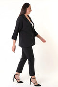 Women's Plus Size Crepe Fabric Blazer Jacket - Batwing Sleeve Double Button