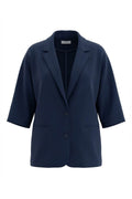Women's Plus Size Crepe Fabric Blazer Jacket - Batwing Sleeve Double Button