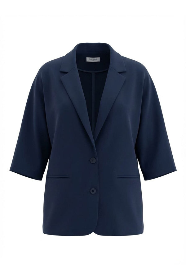 Women's Plus Size Crepe Fabric Blazer Jacket - Batwing Sleeve Double Button