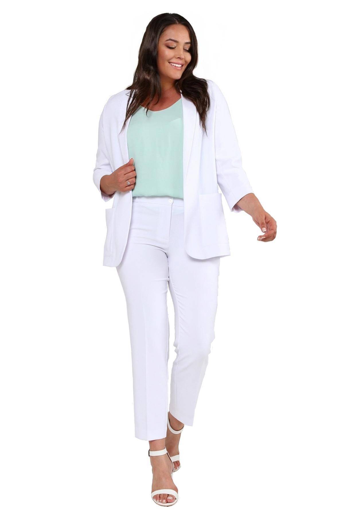 Chaqueta blazer de Atlas elástico con bolsillos para mujer, talla grande