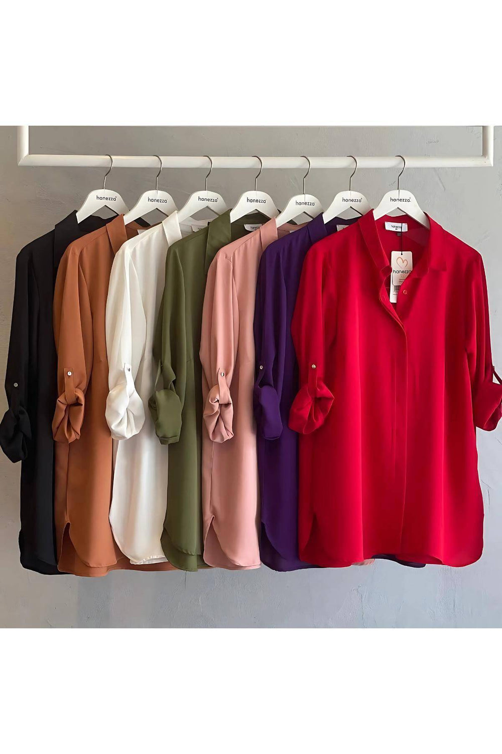 Plus Size Women's Terracotta Hidden Placket Wrinkle-Free Woven Shirt - Image 62