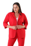 Women's Plus Size Crepe Fabric Blazer Jacket - Batwing Sleeve Double Button