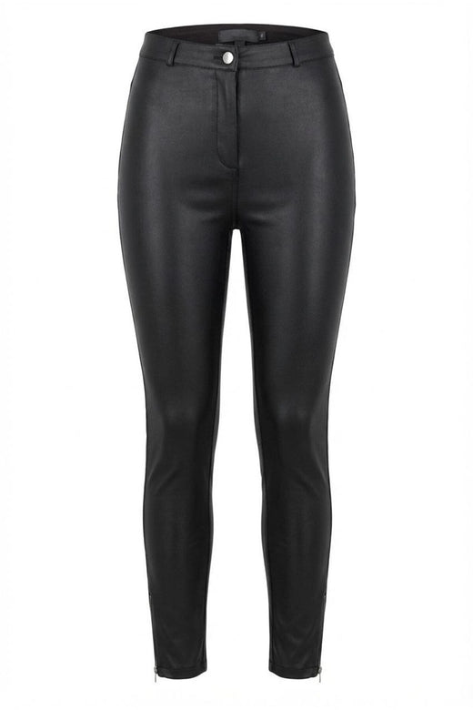Plus Size Black Faux Leather High-Waisted Stretch Trousers