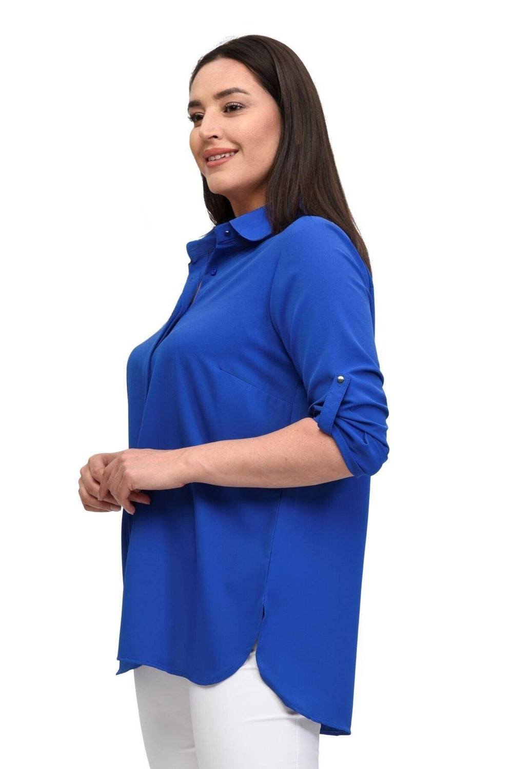 Plus Size Women's Terracotta Hidden Placket Wrinkle-Free Woven Shirt - Image 72