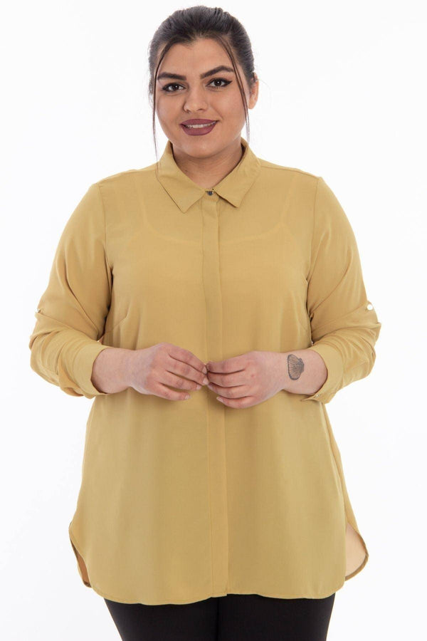 Plus Size Women's Terracotta Hidden Placket Wrinkle-Free Woven Shirt