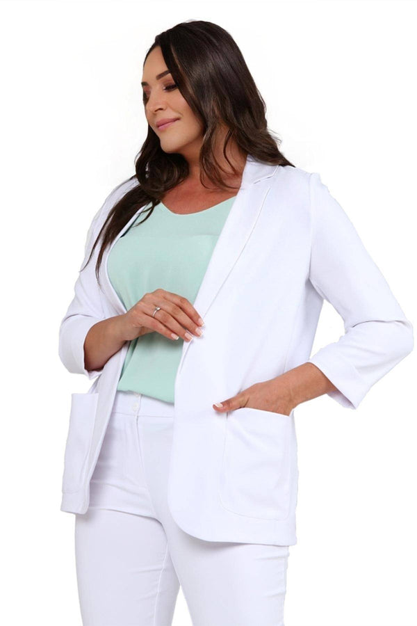 Chaqueta blazer de Atlas elástico con bolsillos para mujer, talla grande
