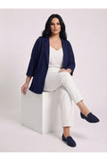 Women's Plus Size Crepe Fabric Blazer Jacket - Batwing Sleeve Double Button