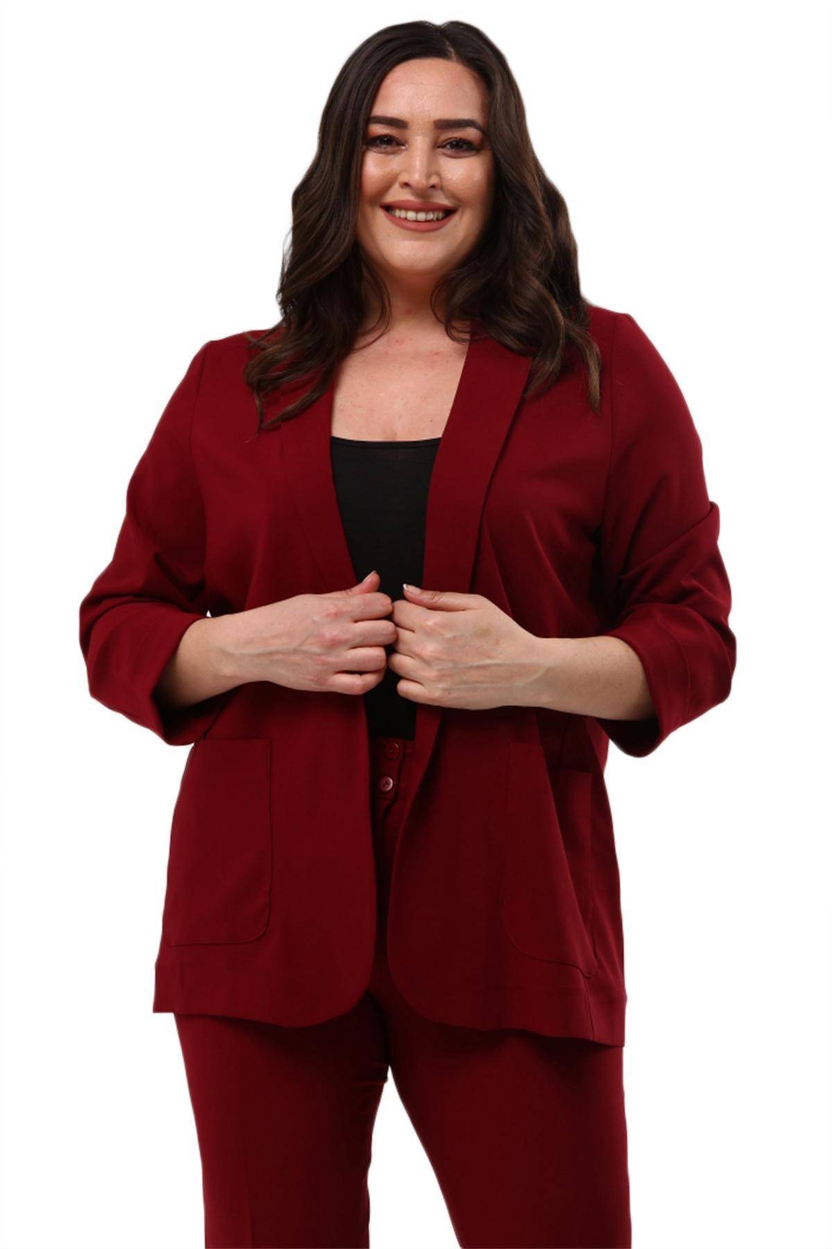 Chaqueta blazer de Atlas elástico con bolsillos para mujer, talla grande