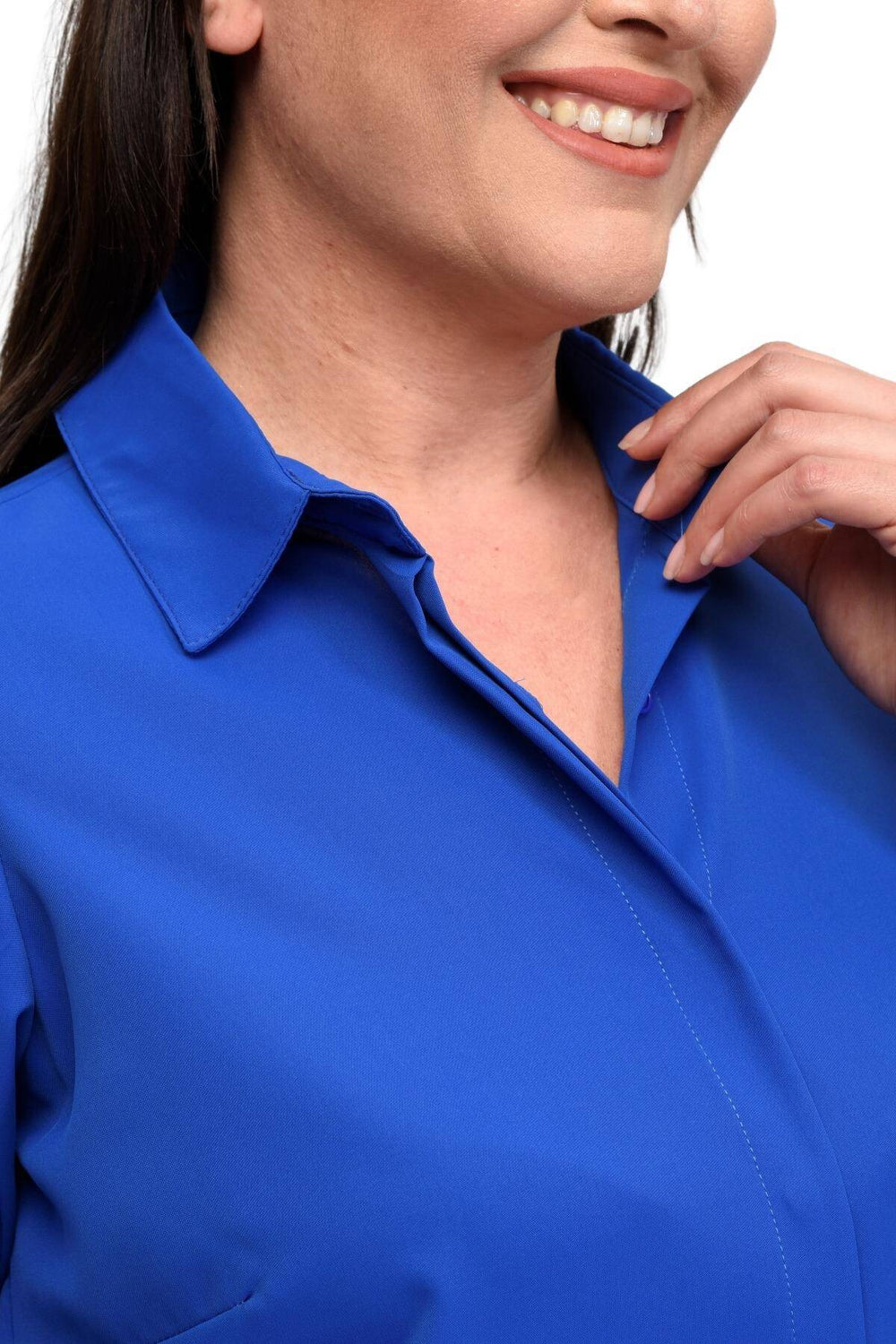 Plus Size Women's Terracotta Hidden Placket Wrinkle-Free Woven Shirt - Image 68