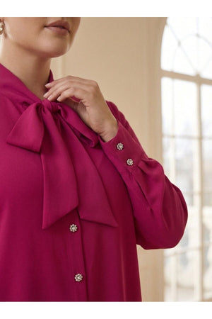 Büyük Beden Kadın  Fiyonk Yakalı Krep Gömlek