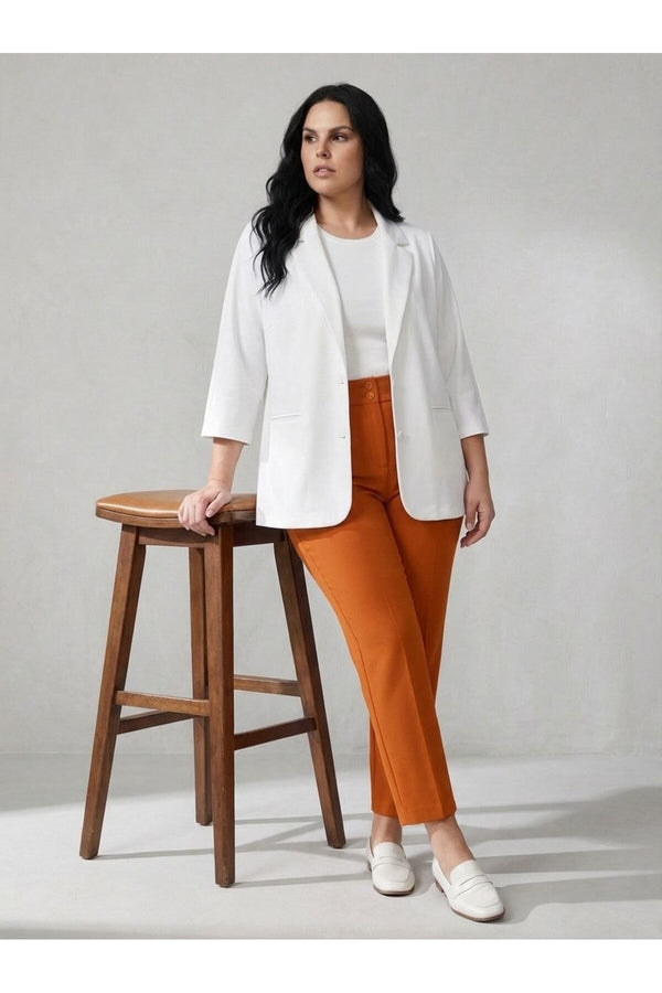 Women's Plus Size Crepe Fabric Blazer Jacket - Batwing Sleeve Double Button