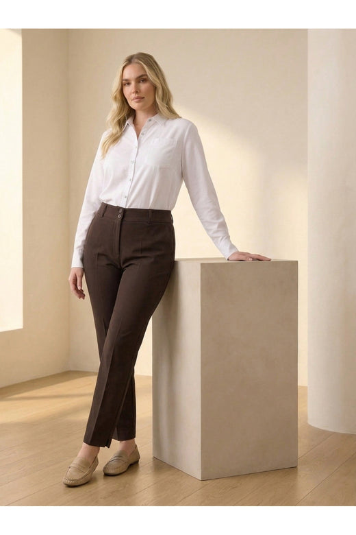 Pantalon stretch bleu sax femme, taille haute, longueur cheville, grandes tailles 42–56