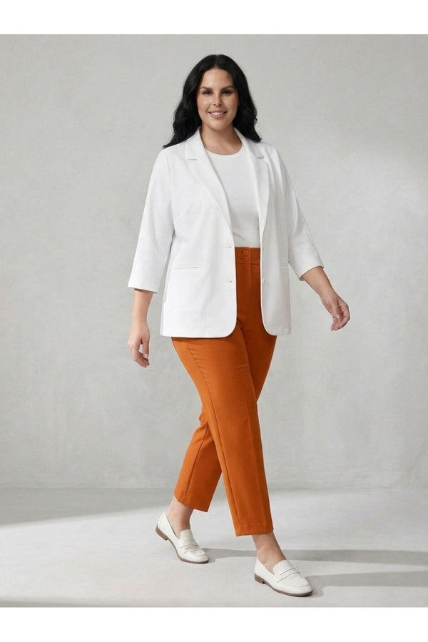 Women's Plus Size Crepe Fabric Blazer Jacket - Batwing Sleeve Double Button