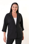Women's Plus Size Crepe Fabric Blazer Jacket - Batwing Sleeve Double Button