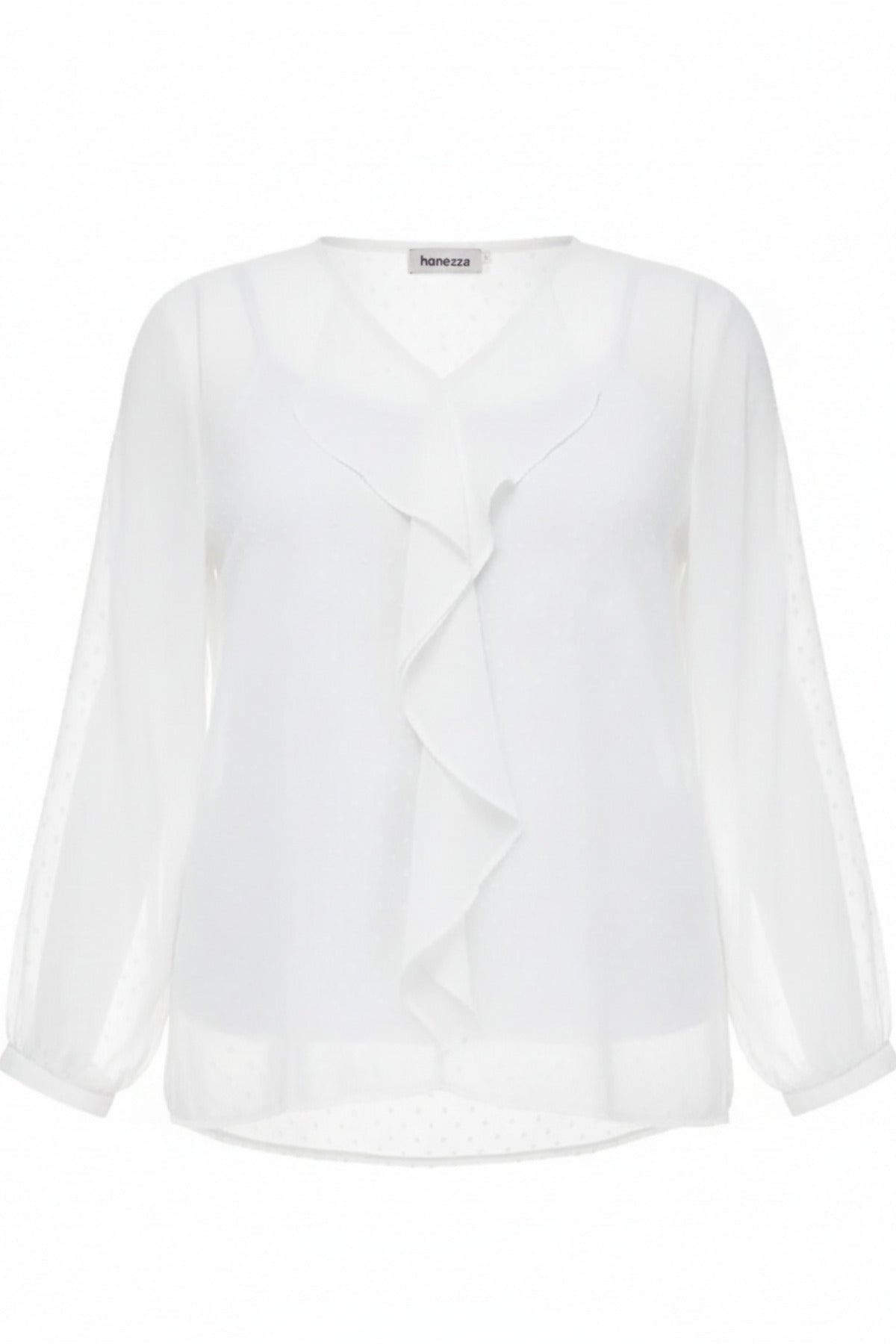 Blusa rosa de gasa con volantes y forro talla grande