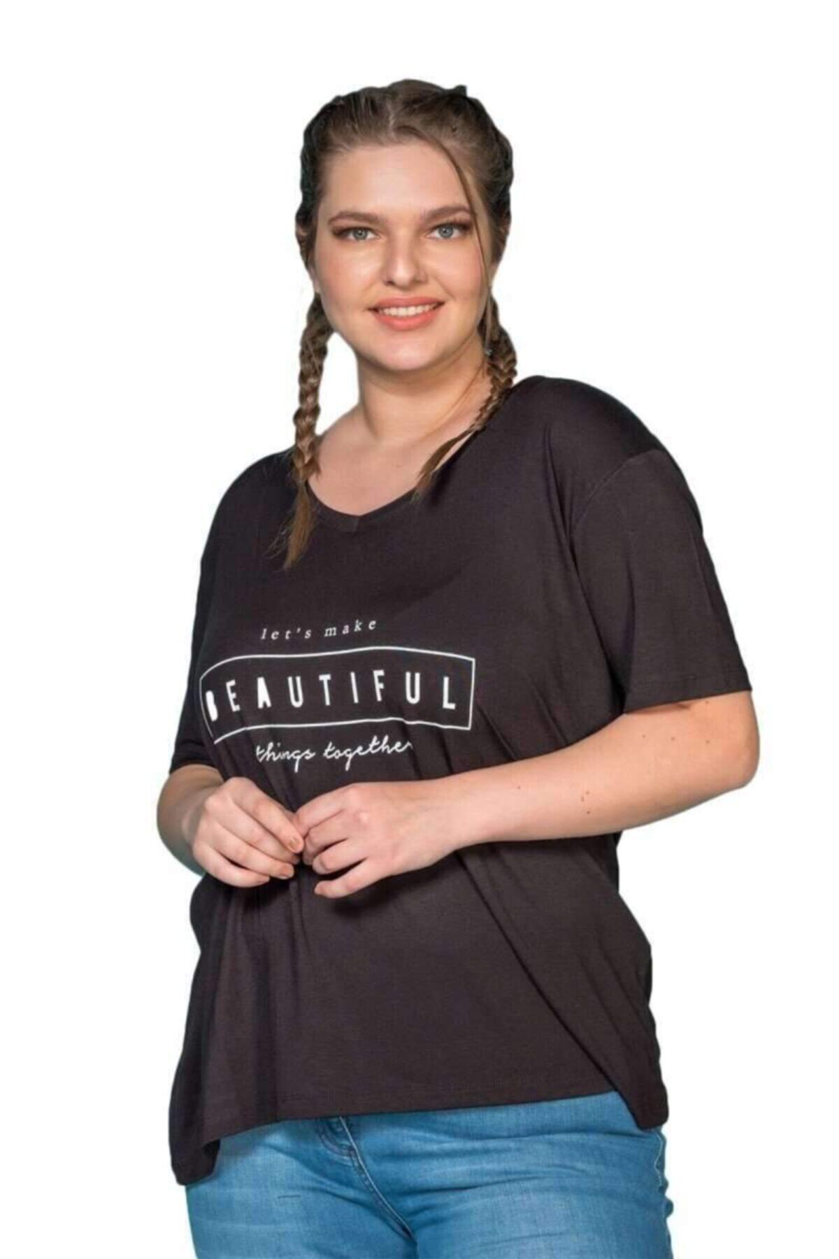 V Yaka Baskılı T-shirt - Beyaz
