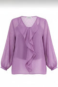 Blusa rosa de gasa con volantes y forro talla grande