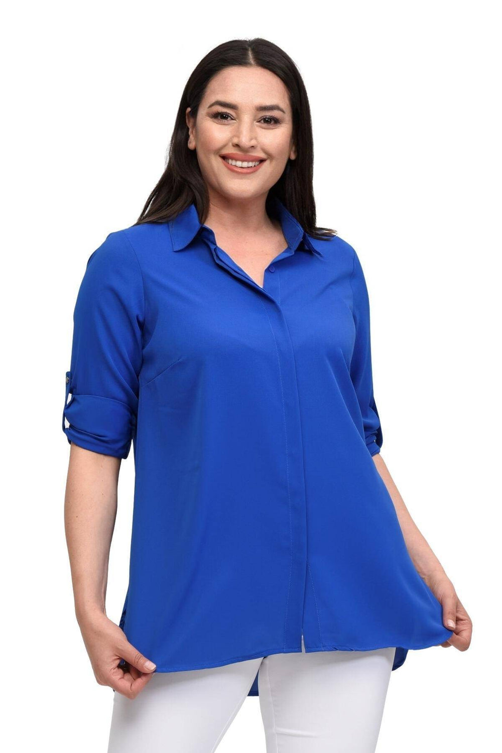 Plus Size Women's Terracotta Hidden Placket Wrinkle-Free Woven Shirt - Image 67