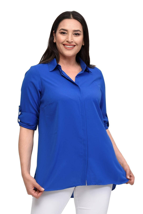 Plus Size Women's Terracotta Hidden Placket Wrinkle-Free Woven Shirt