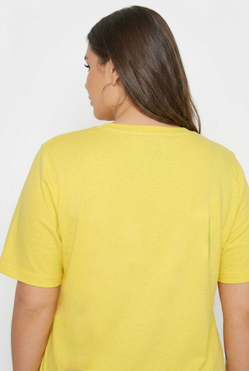 Büyük Beden Kadın Lila V Yaka Pamuklu Viskon T-Shirt - Image 14