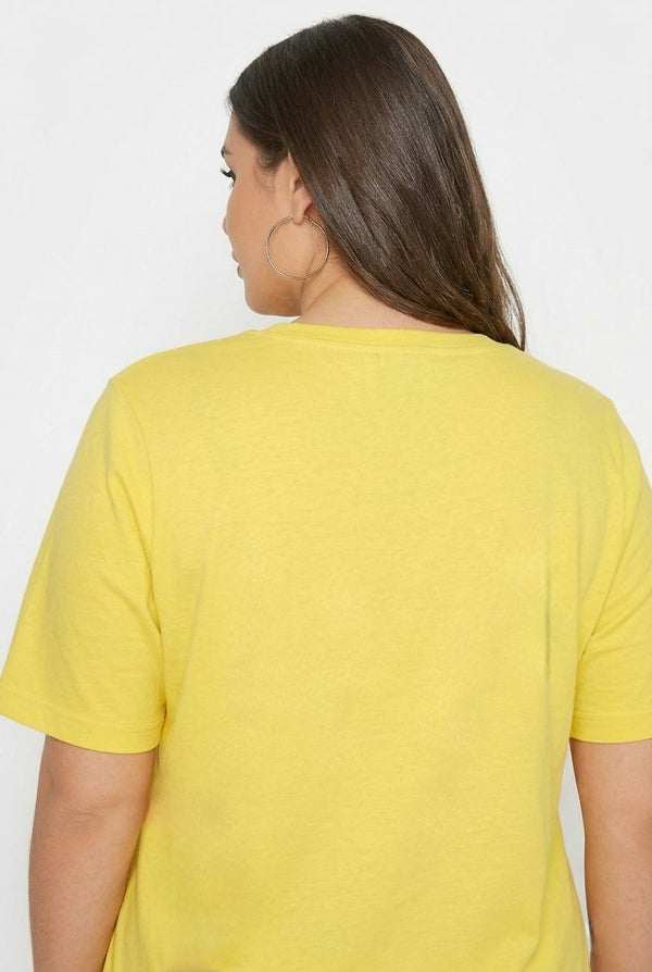 Büyük Beden Kadın Lila V Yaka Pamuklu Viskon T-Shirt