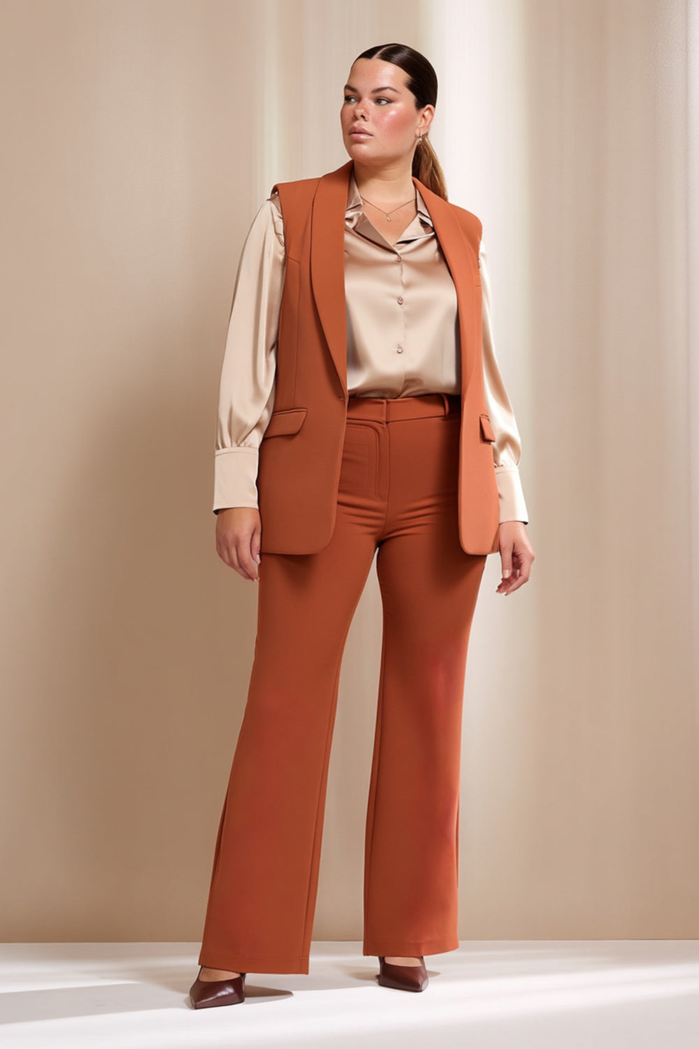 Büyük Beden Blazer Yelek - Atlas Kumaş - Image 51