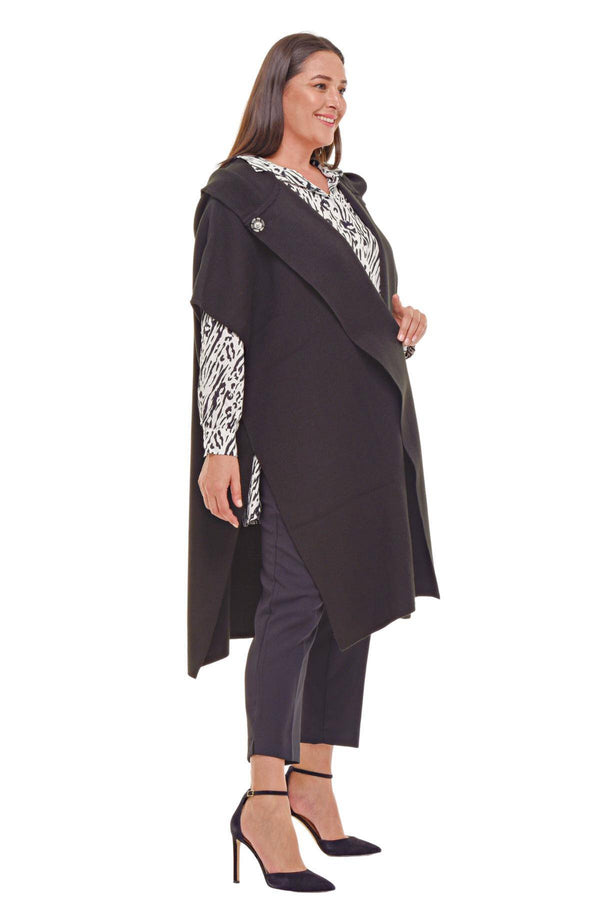 Plus Size Hooded Acrylic Knit Poncho - Oversized Outerwear