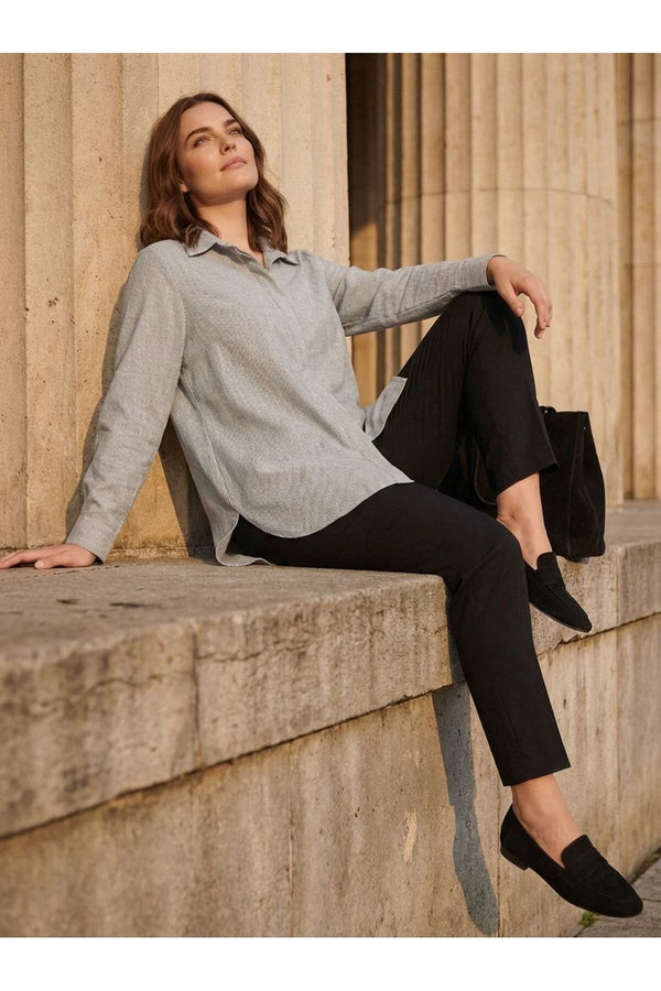 Plus Size Women's Striped Cotton Linen Long Sleeve Shirt