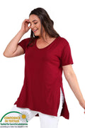 Damen-T-Shirt aus Baumwolle und Viskose mit V-Ausschnitt und Seitenschlitzen, große Größen