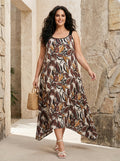 Hanezza Asymmetric Cut Floral Pattern Chiffon Dress in Cotton Viscose